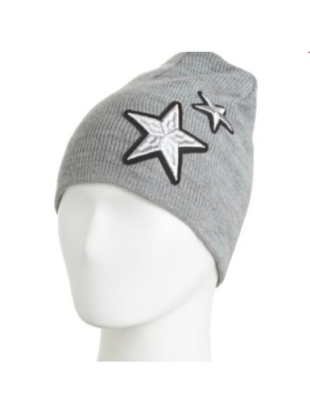 Rebecca Minkoff Womens Star Patch Sequin Beanie Heather Grey Winter Hat